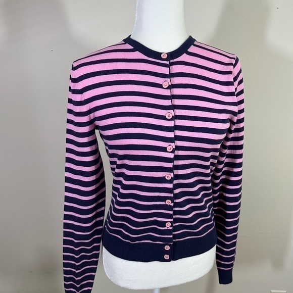Lilly Pulitzer sz XSM sweater cardigan in navy and a deep pink. Lightweight - Picture 3 of 13